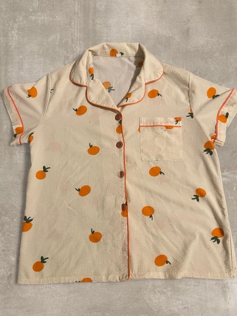 Orange Print Short Sleeve Pajama Set Cream